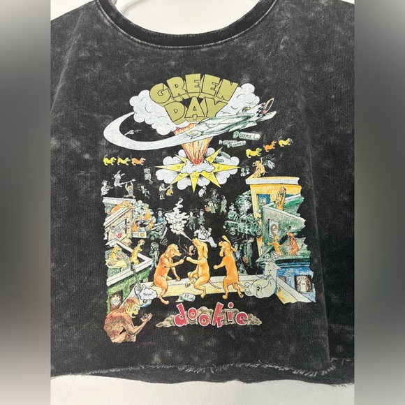 Green Day Ash Black Graphic Cropped Sleeveless Sweat Top Sz S - Picture 3 of 6